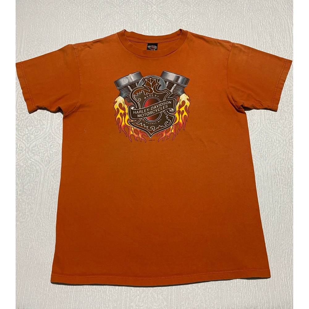 Vintage Harley Davidson Naples‎ Florida Orange Flames Graphic T Shirt Mens Large